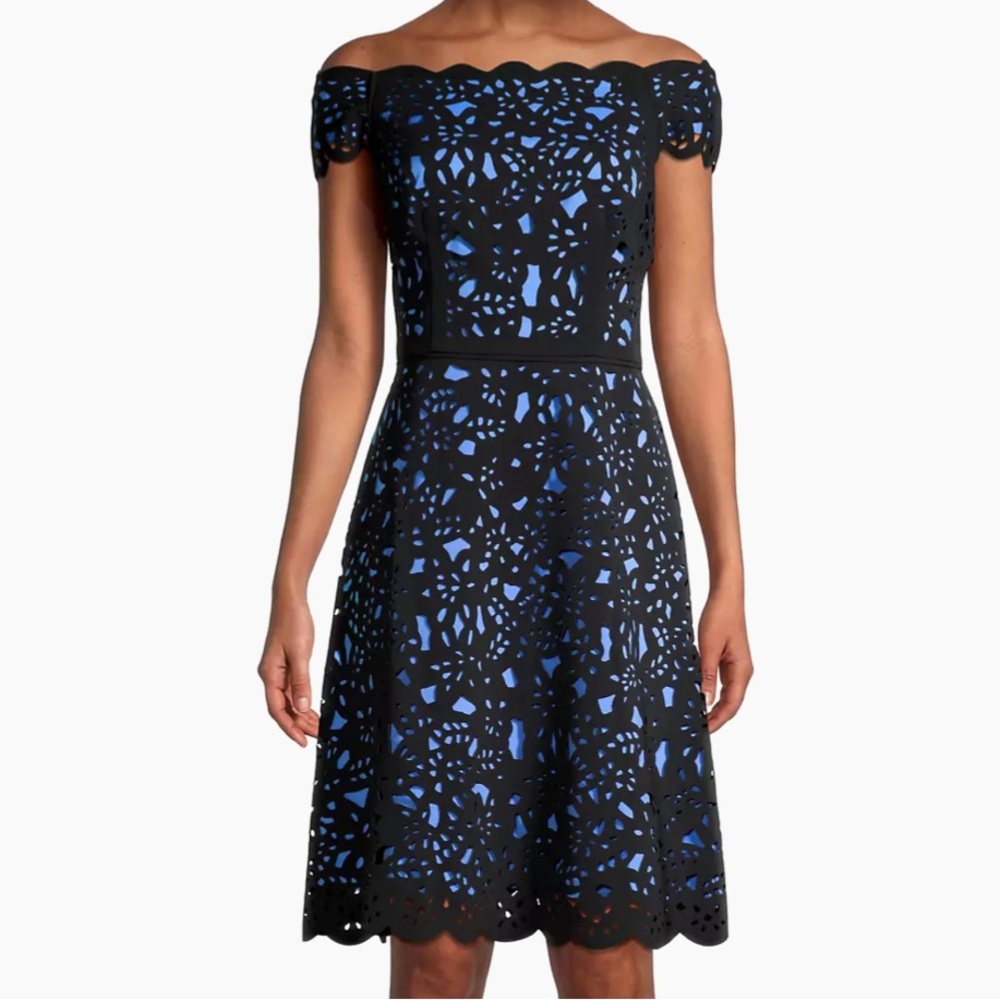 Shani Elegant Black and Blue Laser Cut Dress